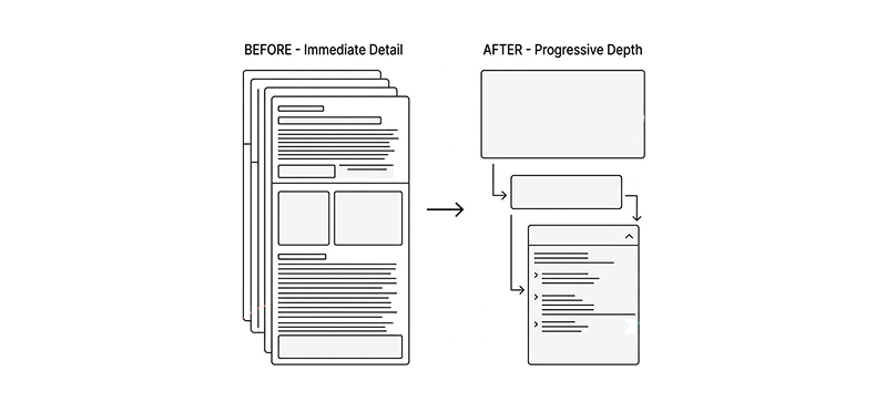 Progressive depth over immediate detail BEFORE and AFTER